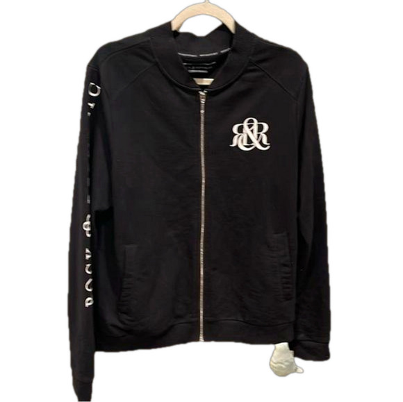 Rock & Republic Black Logo Zip Up Jacket Bomber Style Sweatshirt Men’s L - Picture 1 of 8